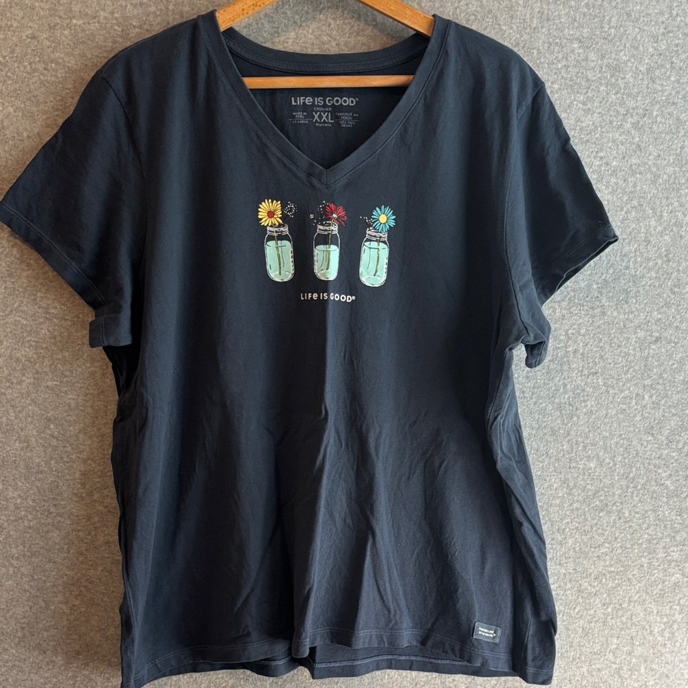 Life Is Good Navy T-Shirt with Floral Graphic size XXL